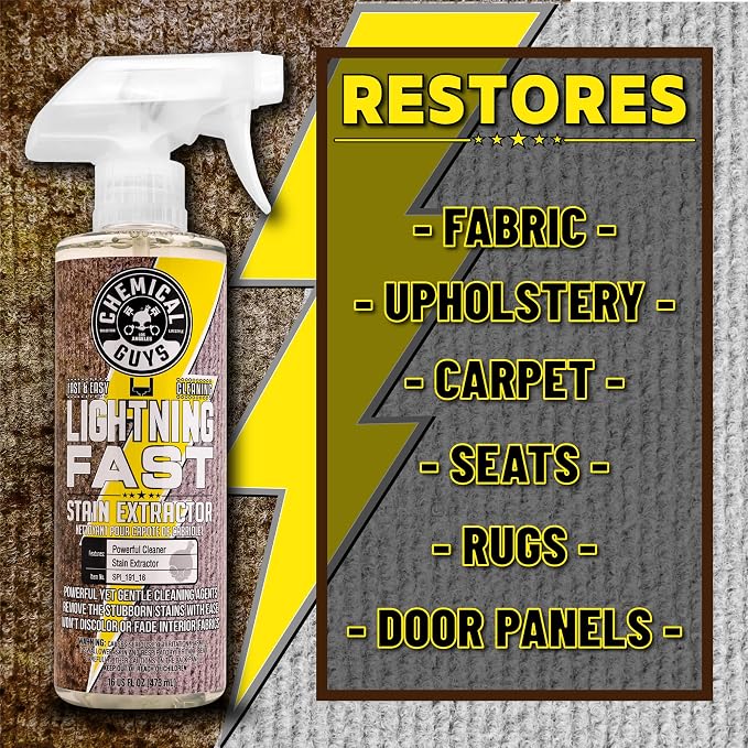 Chemical Guys, Lightning Fast Carpet & Upholstery Stain Extractor, 32 oz | Tackles coffee, soda, wine and pet messes on carpet, seats and mats, just spray, agitate and blot for a clean look