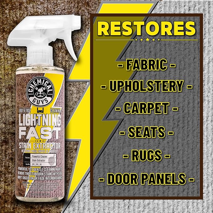 Chemical Guys, Lightning Fast Carpet & Upholstery Stain Extractor, 16 oz | Tackles coffee, soda, wine and pet messes on carpet, seats and mats, just spray, agitate and blot for a clean look