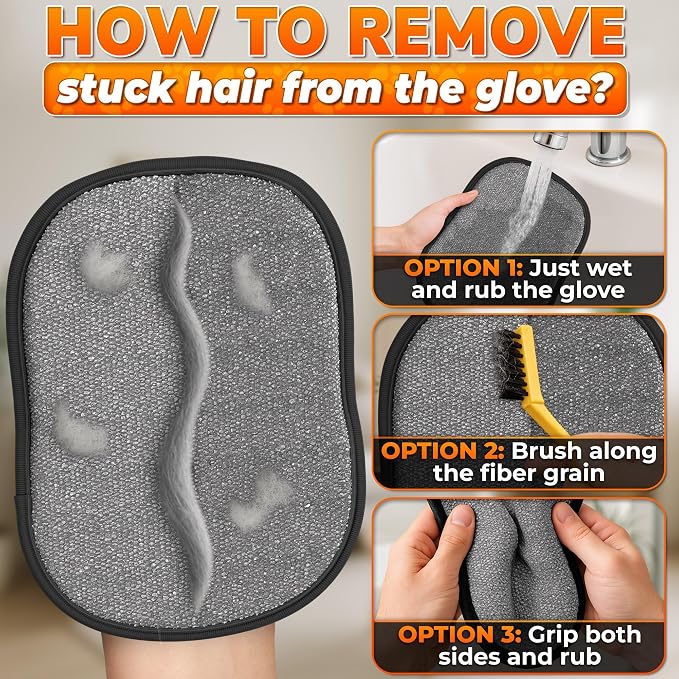 Pet Hair Remover Glove for Cats and Dogs, Reusable, 9.25 x 6.69 in | Grooming Mitt with Five-Finger Fit, Static Lift, Washable Mesh, for Couch, Carpet, Car Seat, Furniture, Bedding, and Clothing