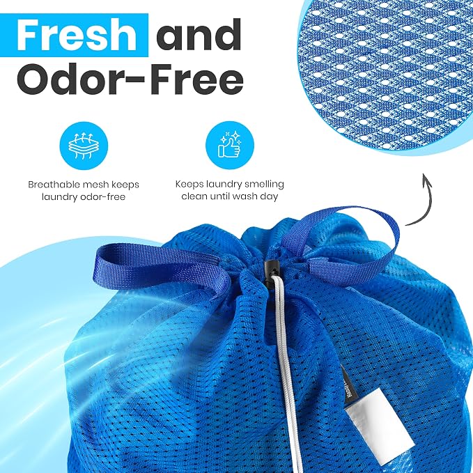 Handy Laundry Mesh XL Laundry Bag 24"x36" with Shoulder Strap, Blue | XL 24x36 Mesh Laundry Bag, Handles & Shoulder Strap, Breathable, Machine Washable, Dorm Travel Bedding, Blue