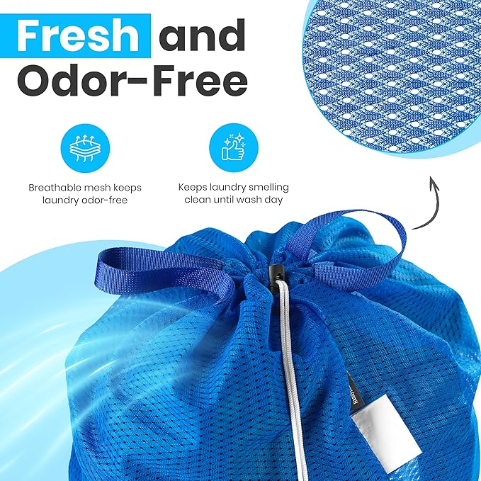 Handy Laundry Mesh XL Laundry Bag 24"x36" 2-Pack with Shoulder Strap, Blue | 2-Pack, XL 24x36 Mesh Laundry Bag, Handles & Shoulder Strap, Breathable, Machine Washable, Dorm Travel Bedding, Blue