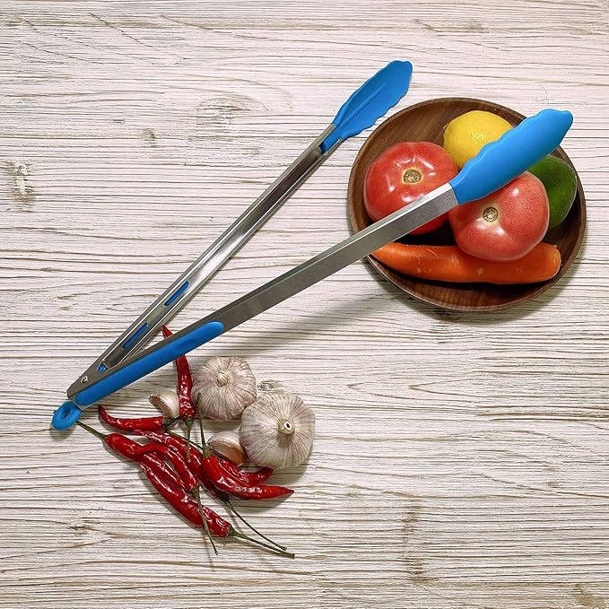 18 inch Extra Long Grill Tongs (1 orange + 1 blue), with Silicone Tip Head, Stainless Steel Barbecue Tongs with Long Handle, Large Sized Food Tong, Extended Serving Tong