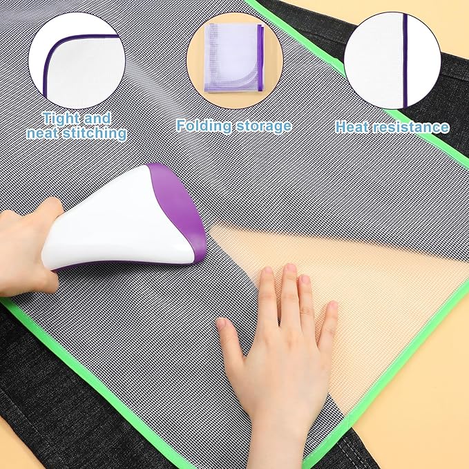 3 Pcs Press Cloth for Ironing, Ironing Cloth, Pressing Clothes Mesh Protective Pads in Blue Purple and Green Colors for Various Fabrics and Garment Care
