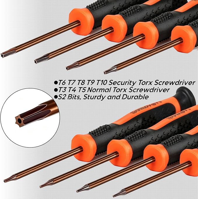 TEKPREM 8 in 1 Small Torx Screwdriver Set with T3 T4 T5 T6 T7 T8 T9 T10 Torx Security Bits,Complete Star Repair Kit for Apple,Macbook,Mac mini,Xbox one, Xbox360,PS3,PS4,PS5,Computer and Pocket Knives