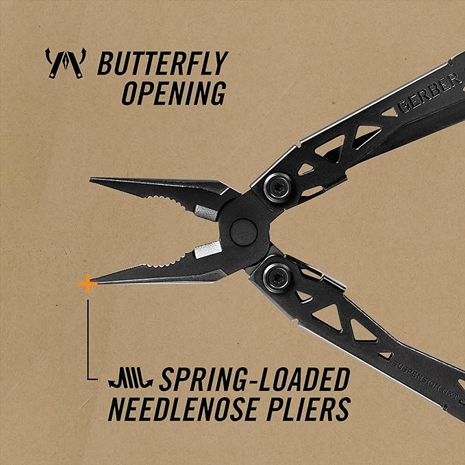 Gerber Suspension NXT 15-in-1 EDC Multitool, Pliers w/ Pocket Knife, Black | Needle nose pliers, wire stripper, 15 tools, camping/survival gear, EDC pocket clip, lightweight
