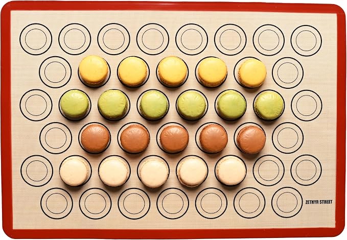 Macaron Silicone Baking Mats - Non-Stick Macaron Mat for Easy Baking | Heat Resistant & Dishwasher Safe Macaron Baking Mat | Reusable & Eco-Friendly, 3/4 Size - Pack of 3 - For Macarons Red Border