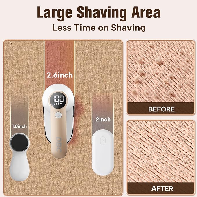 DBC Fabric Shaver with Seperate Lint Box, LED Display, 15000r/Min Powerful Motor, 6-Leaf Blades, 3-Speeds Electric Lint Remover for Sweater, Clothes, Couch, Furniture, Sofa - Gold & White | for Sweater, Clothes, Couch, Furniture, Sofa | LED Display, 15...