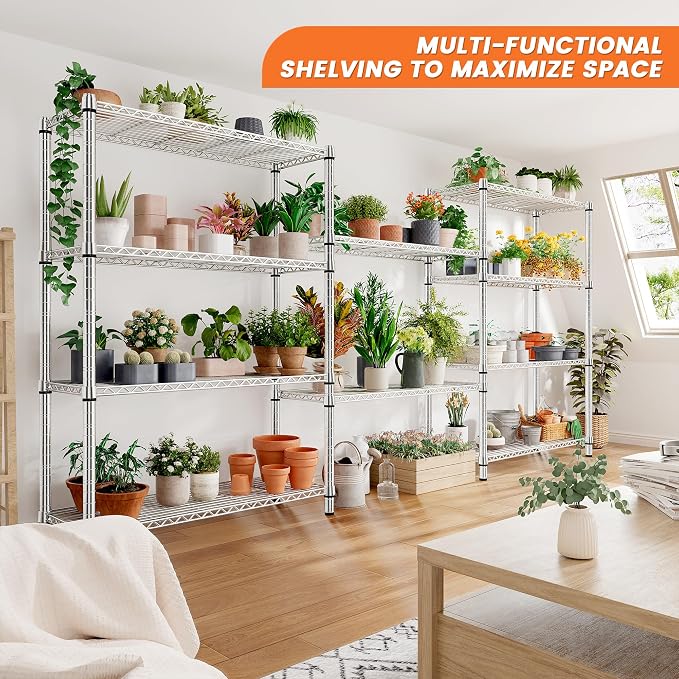 REIBII 5 Tier Metal Shelving Storage Shelves, 71''H Adjustable Wire Shelves Garage Shelving Unit for Kitchen, Pantry, Laundry Room, Warehouse, Office, 71H X 35.5W X 14D, Chrome