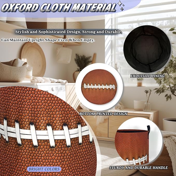 Funny Football Laundry Basket Oxford Cloth Ball Texture Laundry Hamper With Handle Foldable Portable Clothes Storage Basket Football Laundry Bag 18.9"x16.5" For Laundry Room/Bedroom/Bathrooms
