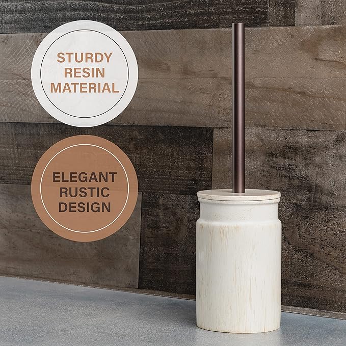 Creative Scents Rustic Luxe Toilet Brush and Holder Set - Beige Toilet Bowl Cleaner Brush with Strong Metal Handle - Long Bristles Toilet Bowl Brush and Holder - Rustic Farmhouse Decor