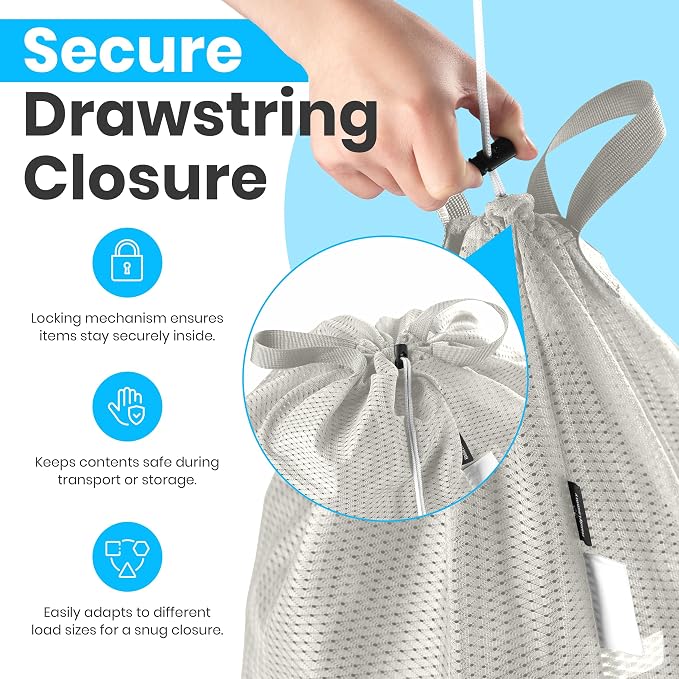 Handy Laundry Mesh XL Laundry Bag 24"x36" 2-Pack with Shoulder Strap, Grey | 2-Pack, XL 24x36 Mesh Laundry Bag, Handles & Shoulder Strap, Breathable, Machine Washable, Dorm Travel Bedding, Grey