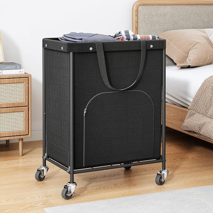 170L Large Laundry Basket with Wheels, Rolling Laundry Hamper Easy Access Clothing Minimizes Bending, Laundry Cart with 4 Silent Casters & Removable Bag for Bedroom, Bathroom, Laundry Room,Black