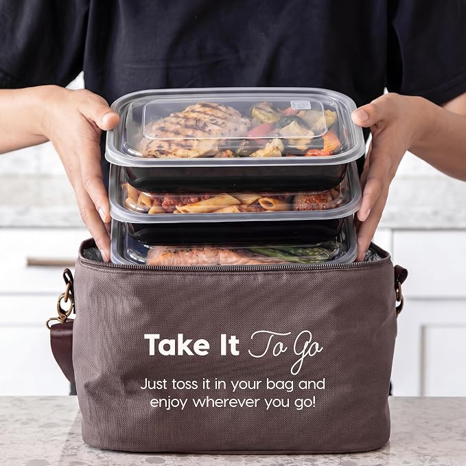 IRIS USA Meal Prep Containers, 34oz - 50 Pack (100-Piece) 1-Compartment Reusable Food Storage Containers with Lids, Plastic Kitchen Food Prep To Go Lunch Box, Microwave Freezer Dishwasher Safe, Black