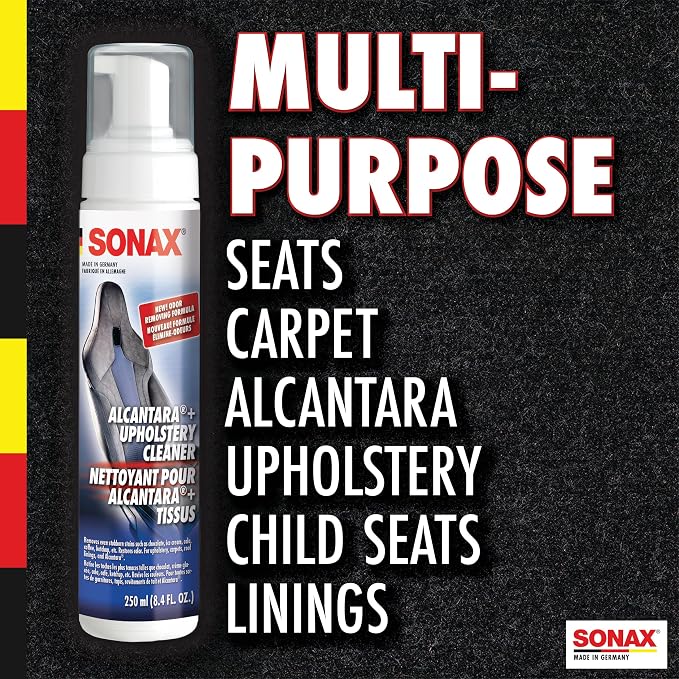 SONAX Upholstery & Alcantara Cleaner Foam | Interior Cleaner for Synthetic Suede, Fabric Seats, Carpet, Door Panels, Headliners & Trim | Removes Dirt, Oils, Stains & Grime Build-Up | 8.45 oz | 250 ml