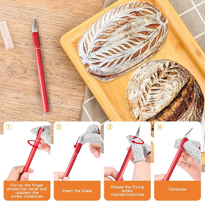 Upgraded Bread Lame with 10 Blades - Professional sourdough Scoring Tool for bread scoring tool Safety Cover & Ergonomic Handle - Premium Bread Scoring Knife for Artisan Bread Making (2, Red and Blue)