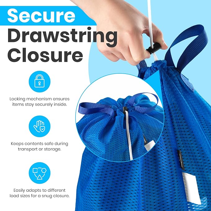 Handy Laundry Mesh XL Laundry Bag 24"x36" with Shoulder Strap, Blue | XL 24x36 Mesh Laundry Bag, Handles & Shoulder Strap, Breathable, Machine Washable, Dorm Travel Bedding, Blue