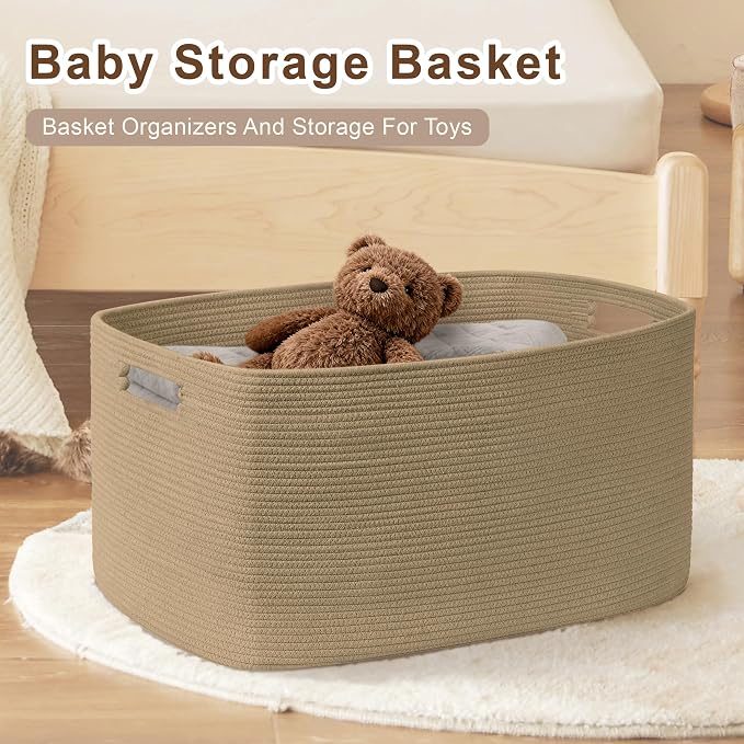 86L Large Woven Laundry Basket Hamper with Handles, Jute | collapsible wicker hamper, storage for dirty clothes, toys, blankets, gifts, living room, bedroom, bathroom, 24"x16"x14"