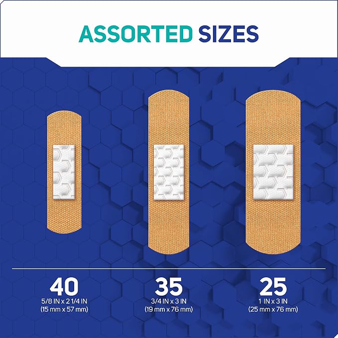 Care Science Fabric Adhesive Bandages, 100 ct Assorted Sizes | Flexible + Breathable Protection Helps Prevent Infection for First Aid and Wound Care | Flexible + Breathable Protection for First Aid and Wound Care.