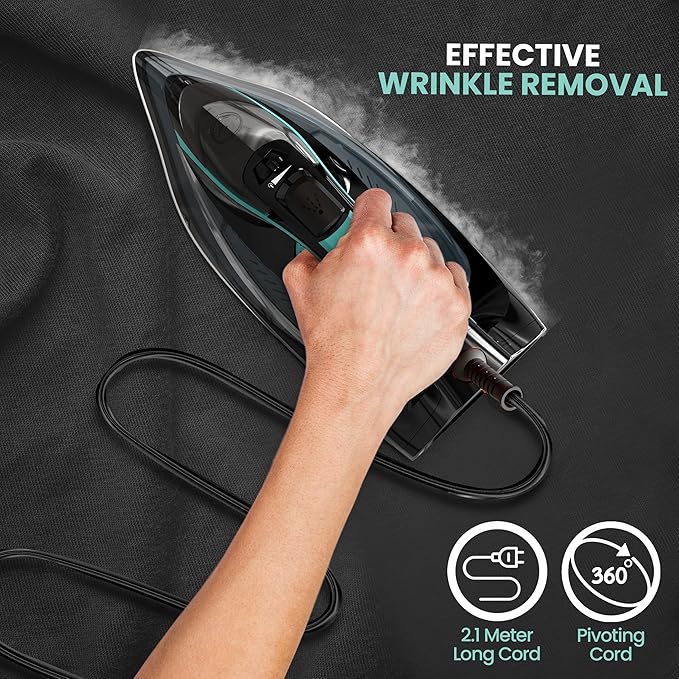 Utopia Home Steam Iron for Clothes - Non-Stick Soleplate - 1800W Clothes Iron With Auto-Off Safety Feature - Adjustable Thermostat Control, Variable Steam Control, Self-Clean, 8 Feet Cord (Black/Teal)