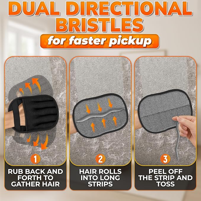 Pet Hair Remover Glove for Cats and Dogs, Reusable, 9.25 x 6.69 in | Grooming Mitt with Five-Finger Fit, Static Lift, Washable Mesh, for Couch, Carpet, Car Seat, Furniture, Bedding, and Clothing