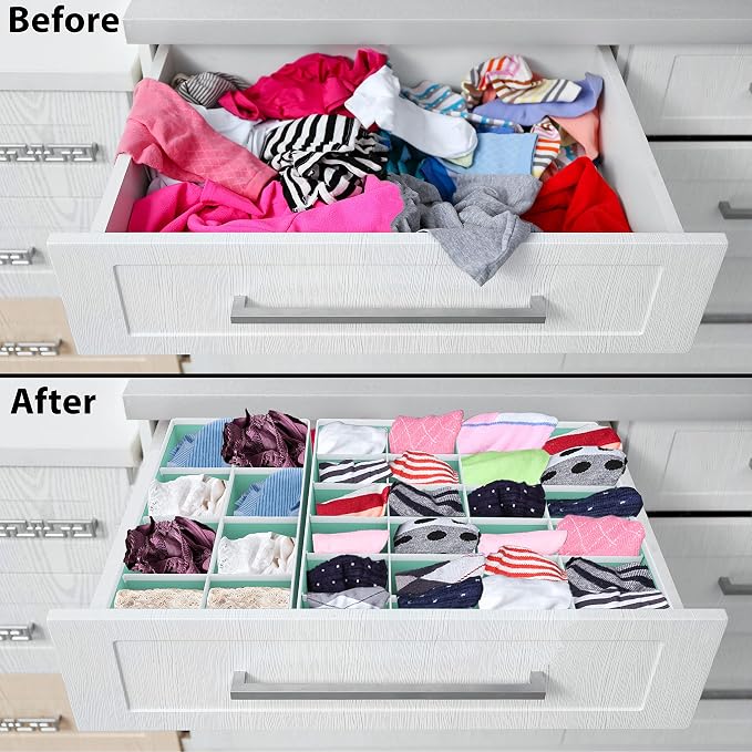 Simple Houseware 4-Pack Drawer Organizer Set for Underwear/Socks/Bra | Turquoise, Closet Dividers for Underwear, Socks, Bras, Scarves, Ties - Foldable Non-Woven Storage Boxes