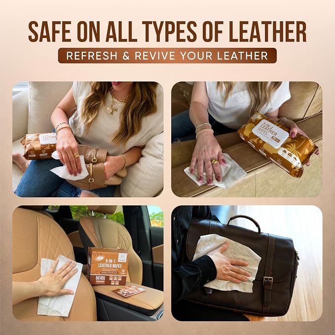 Air Jungles 3in1 Leather Wipes 70 Ct + 5 Single Pack, XL 8 x 10 in | Clean Condition Protect Wipes for Vinyl and Leather Apparel Furniture Auto Car Interior Shoes Boots Bags