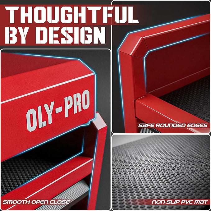 Mini Toolbox with 2 Drawers and Top Storage, Durable Steel Construction with Ball-Bearing Slides, Multi-Purpose Portable Tool Boxes Case Organizer for Garage, Red