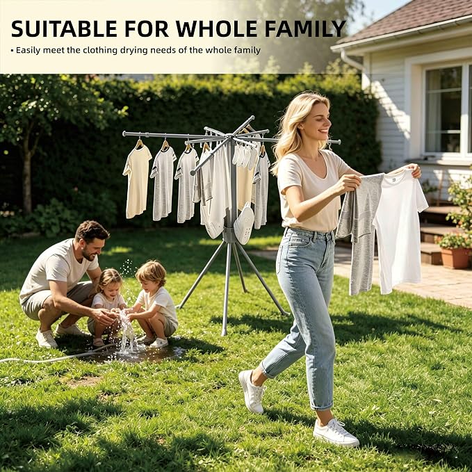 4-Legged Clothes Drying Rack Foldable, Drying Rack Clothing Floor Standing Laundry Drying Rack Collapsible Drying Racks with Sock Clips & Shoe Holders for Indoor and Outdoor Balcony Bedroom Apartment
