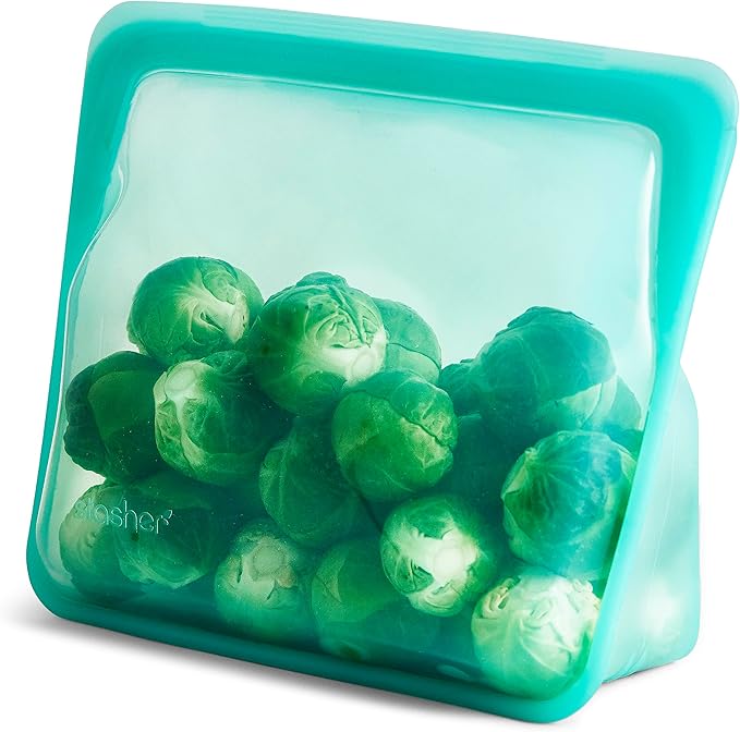 Stasher Silicone Reusable Storage Bag, Stand-Up Mid Bag, Reusable Freezer Bags, Microwave, Dishwasher, Oven Safe, Sous Vide, Premium Lunch Container, Eco Friendly, Food Storage Bags, 56 oz, Aqua