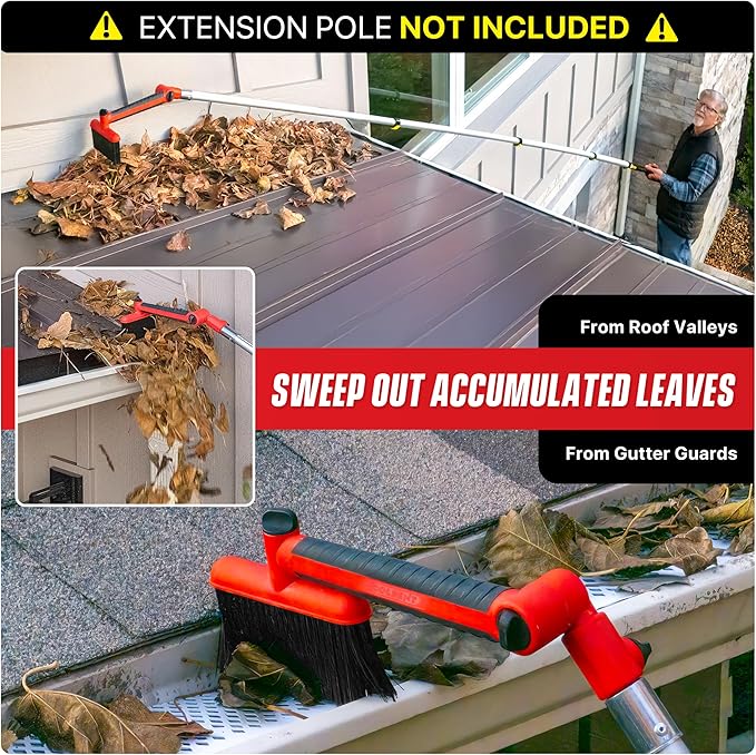 Multi-Angle Gutter Cleaning Tools from the Ground - Gutter Cleaner tool attachment for Threaded Poles - Gutter Scoop & Brush for rain gutter cleaning and leaf removal from Gutter Guard