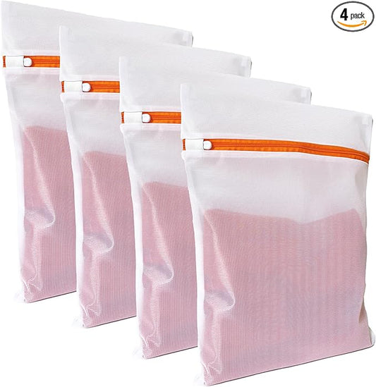 4 Pack Mesh Laundry Bags for Delicates 12inx16in LAUNDRY CLUB® | Dryer Safe, Breathable Fine Net, Sturdy Anti-Rust Zipper, Mesh Laundry Bags for Lingerie, Bra, Underwear, Socks