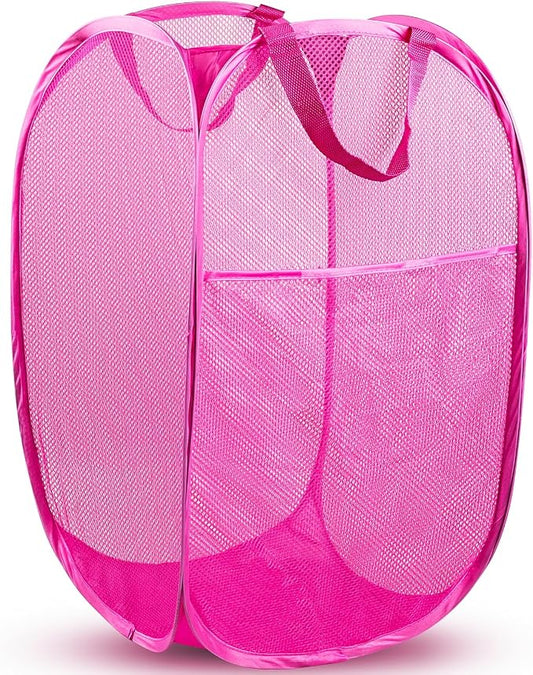 DUCOO Pop Up Laundry Hamper, 70L Collapsible Mesh Laundry Basket with Side Pocket, Foldable Dirty Clothes Hamper with Sturdy Reinforced Handles for Home Dorm Bedroom Travel Bathroom Storage, Pink