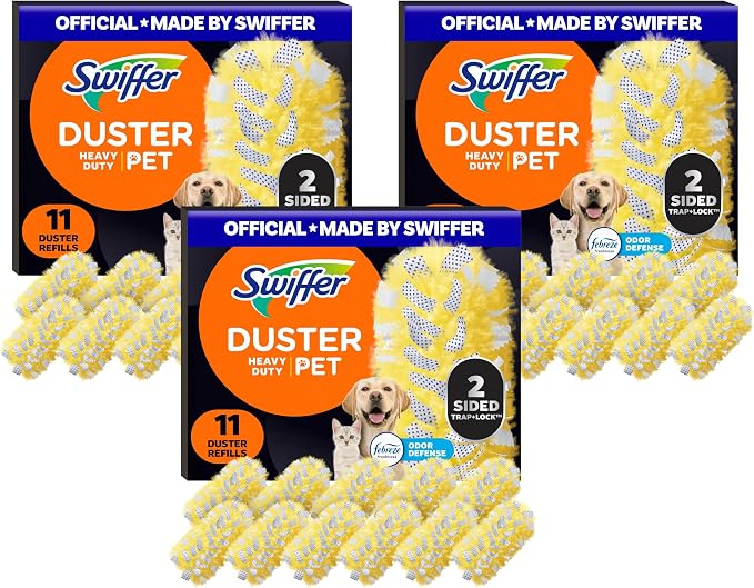 Swiffer Pet Heavy Duty Dusters Refills, Multisurface 360 Dusters with Febreze Odor Defense, 11 Count (Pack of 3)