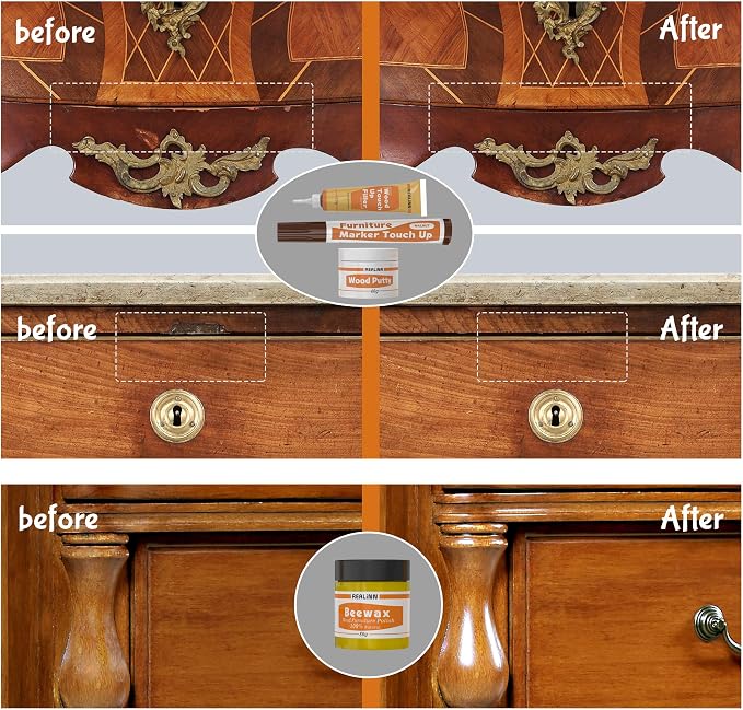 Wood Furniture Repair Kit- Set of 28 - Touch Up Markers | Fillers with Wood Putty - Repair Scratch, Cracks, Hole, Discoloration for Wooden Door, Floor, Table, Cabinet