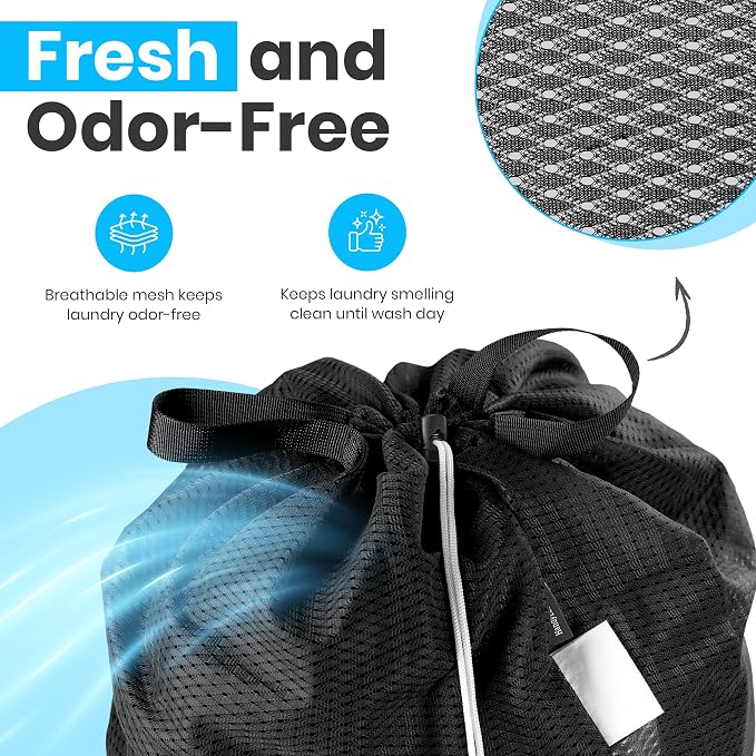 Handy Laundry Mesh XL Laundry Bag 24"x36" with Shoulder Strap, Black | XL 24x36 Mesh Laundry Bag, Handles & Shoulder Strap, Breathable, Machine Washable, Dorm Travel Bedding, Black