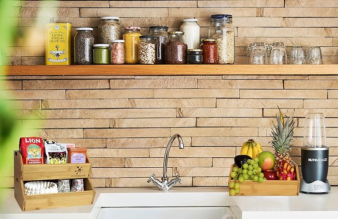 Bamboo Open-Front Stacking Storage Bin -Configurable as 2-Tier Fruit Basket