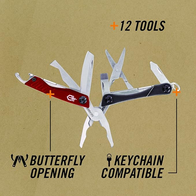 Gerber Dime 12-in-1 Mini Multitool Pliers, Pocket Knife, Bottle Opener, Red