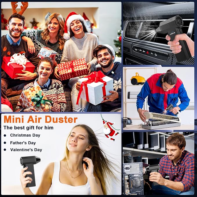 Compressed Air Duster-130000RPM Super Power Air Blower with Brushless Motor | 3-speed adjustable rechargeable Air Duster for PCs, Keyboards, Cars, Outdoor Use, the Home, and Clearing Snow and Leaves