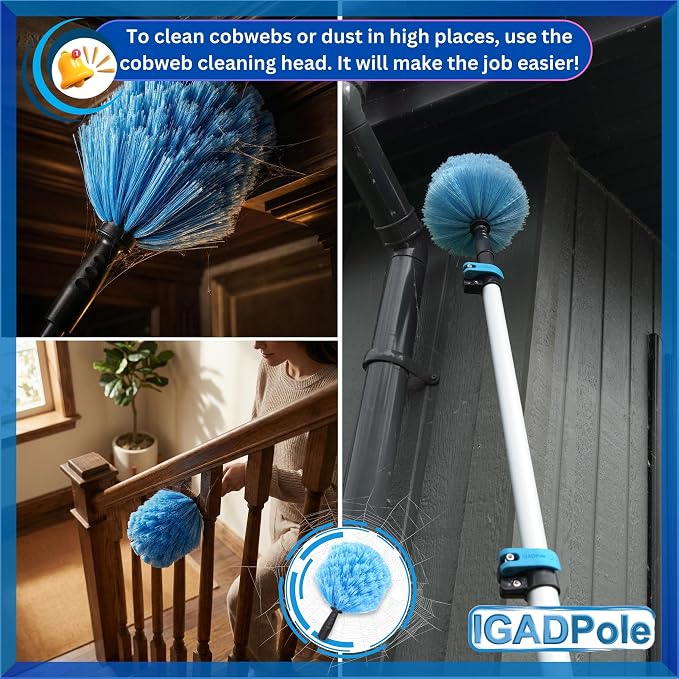 IGADPole 17 FT Water-Fed Washing Kit with Soap-Dispenser, Brush, 10″ Squeegee & Cobweb Duster for Windows, Gutters, Solar Panels & Exterior Walls