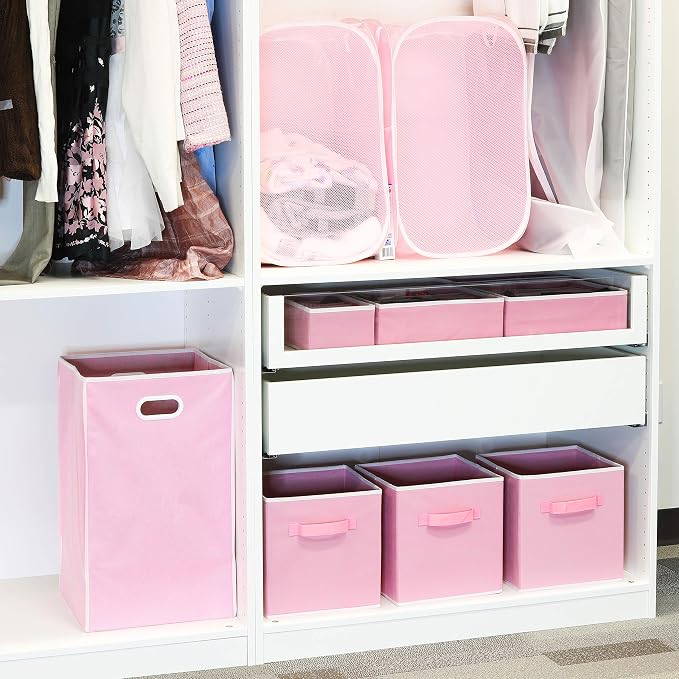 Simple Houseware Mesh Pop-Up Laundry Hamper with Side Pocket, 2 Pack, Pink