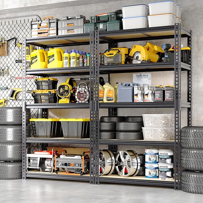 Heavy Duty Garage Storage Shelves, 5-Tier Adjustable Storage Shelving Unit | 3000 Lbs Capacity, 48" L x 24" W x 72"H Metal Shelving Racks for Kitchen Pantry Basement Bathroom Laundry