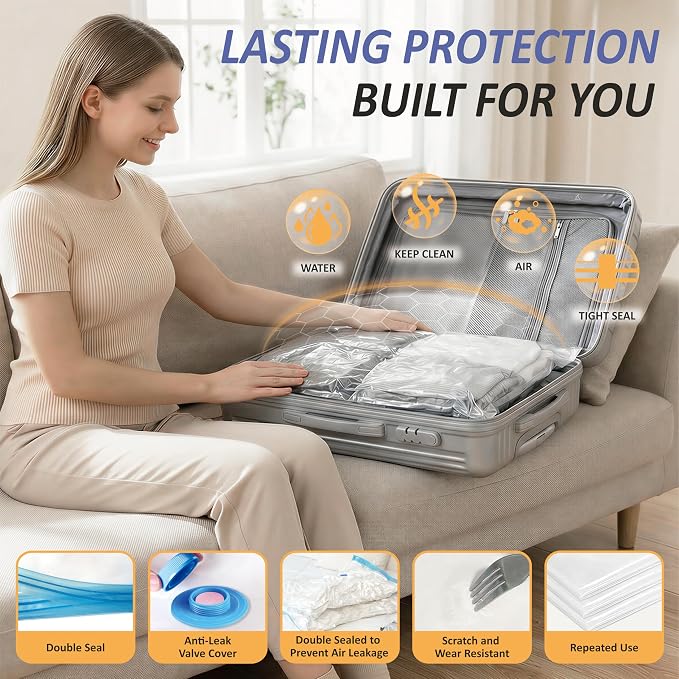 Cozy Essential Travel Vacuum Storage Bags with Rechargeable Cordless USB Pump, Space Saver Bags for Luggage, Suitcase, Carry-On, for Clothes, Blankets, Bedding & Seasonal Storage,15 Combo