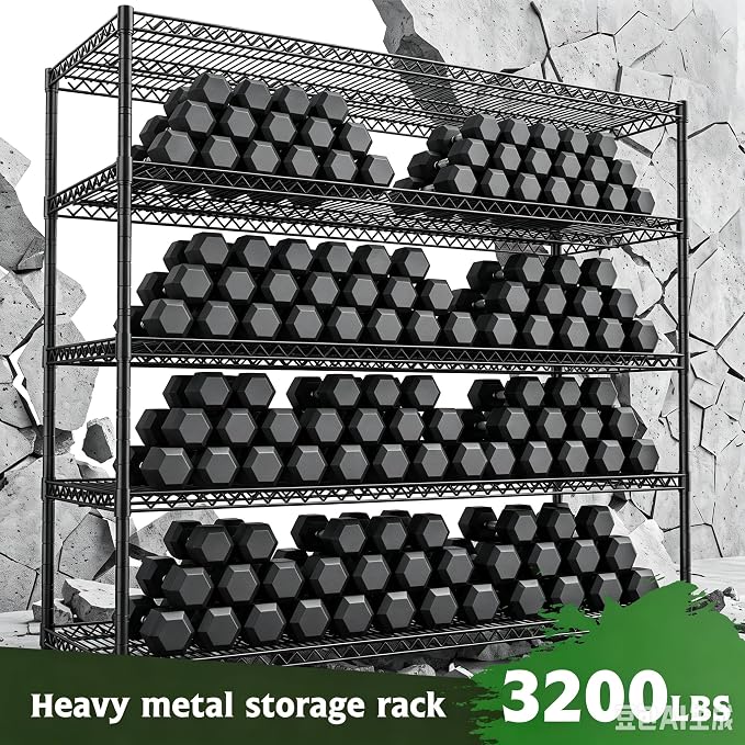 REIBII Storage Shelves, 3200LBS Heavy Duty&Adjustable Height for Garage | 55.5" W Shelf Space Saving, 5 Tier Freestanding, Powder Coated, Anti-Tipping Device, Moisture Resistant, 2-set for Pantry