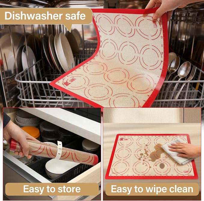 GUANCI 2 Pack Silicone Baking Mats, 11.6" x 16.5" Each, 0.7mm Thick, Food Grade Non-Stick Reusable Baking Mats & Baking Sheet Liners for Cookies, Macarons, Bread, Pizza & Pastry