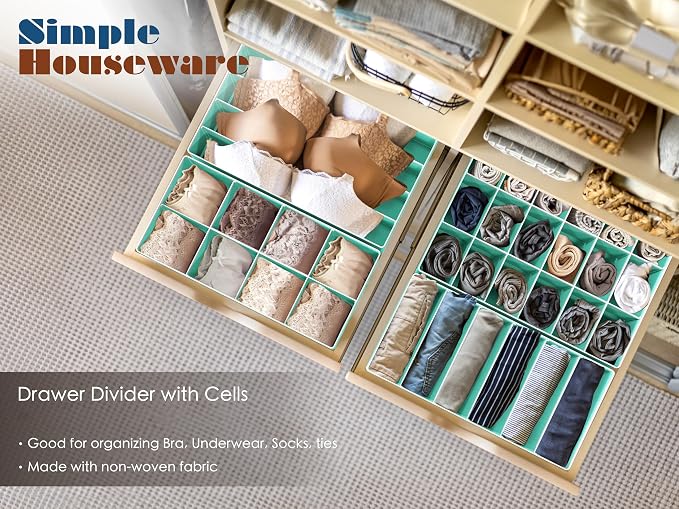 Simple Houseware 4-Pack Drawer Organizer Set for Underwear/Socks/Bra | Turquoise, Closet Dividers for Underwear, Socks, Bras, Scarves, Ties - Foldable Non-Woven Storage Boxes