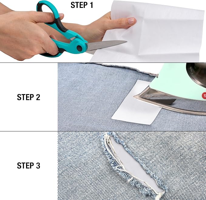 Iron-On Mending Fabric, 7-Inch x 16-Inch Patch for Mending Clothes, White (Three-Pack)