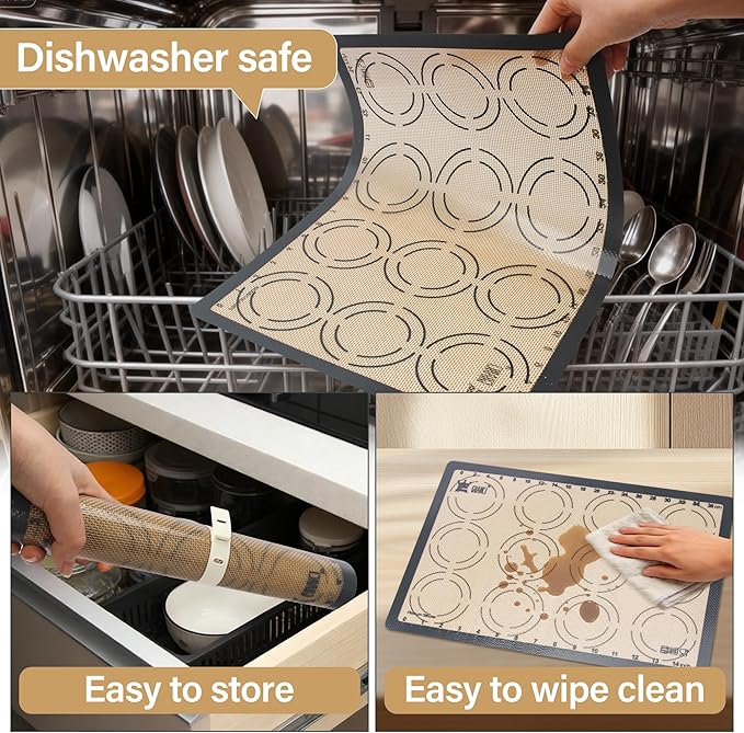 GUANCI 2 Pack Silicone Baking Mats, 11.6" x 16.5" Each, 0.7mm Thick, Food Grade Non-Stick Reusable Baking Mats & Baking Sheet Liners for Cookies, Macarons, Bread, Pizza & Pastry