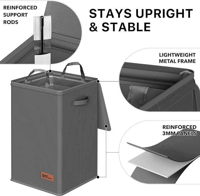 Simple Houseware Foldable Laundry Hamper Basket with Lid and Bag, Dark Gray | Heavy Duty 600D Polyester, Water-Resistant Surface