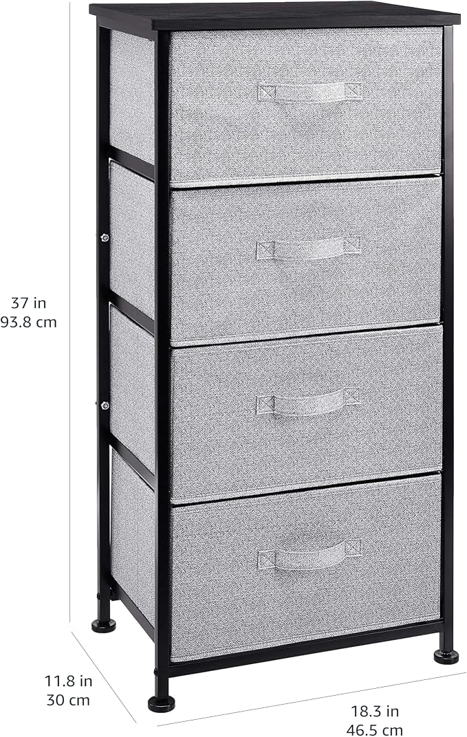 Amazon Basics Fabric 4-Drawer Storage Organizer Unit for Bedroom Closet, Black