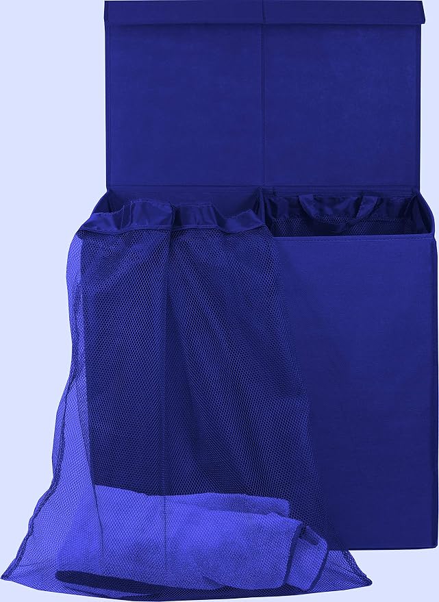 Simple Houseware Double Laundry Hamper with Lid & Removable Bags, Dark Blue
